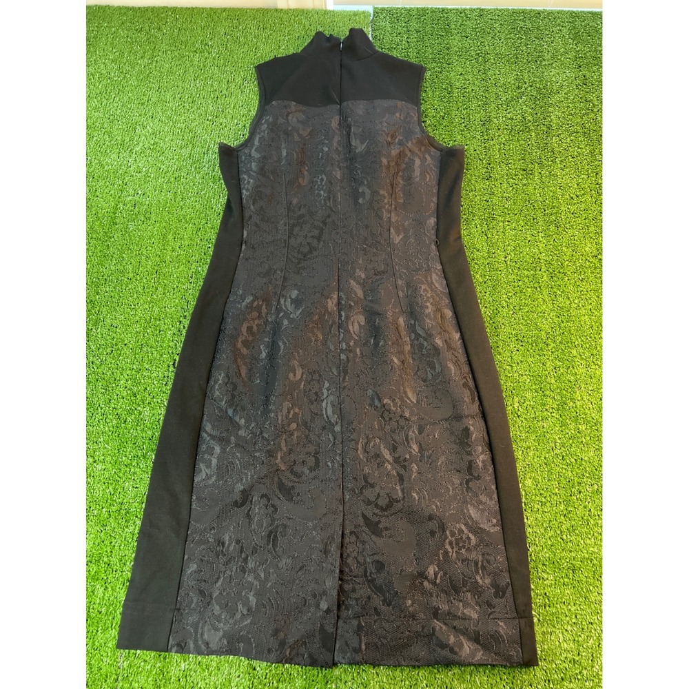 Vera Wang Black Mock Neck Sleeveless Brocade Dress Midi Length‎ Size Small - Picture 4 of 8